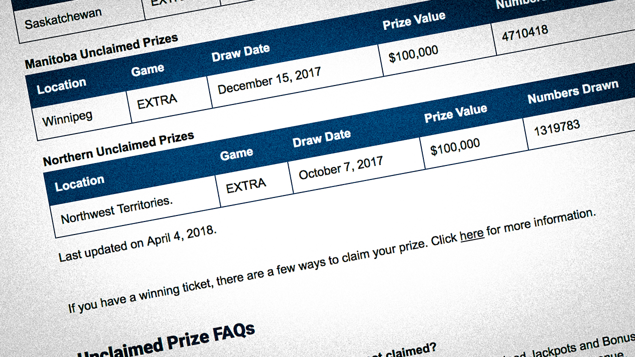 A screengrab of the Western Canada Lottery Corporation's website shows an unclaimed prize awaiting the holder of a ticket bought in the NWT