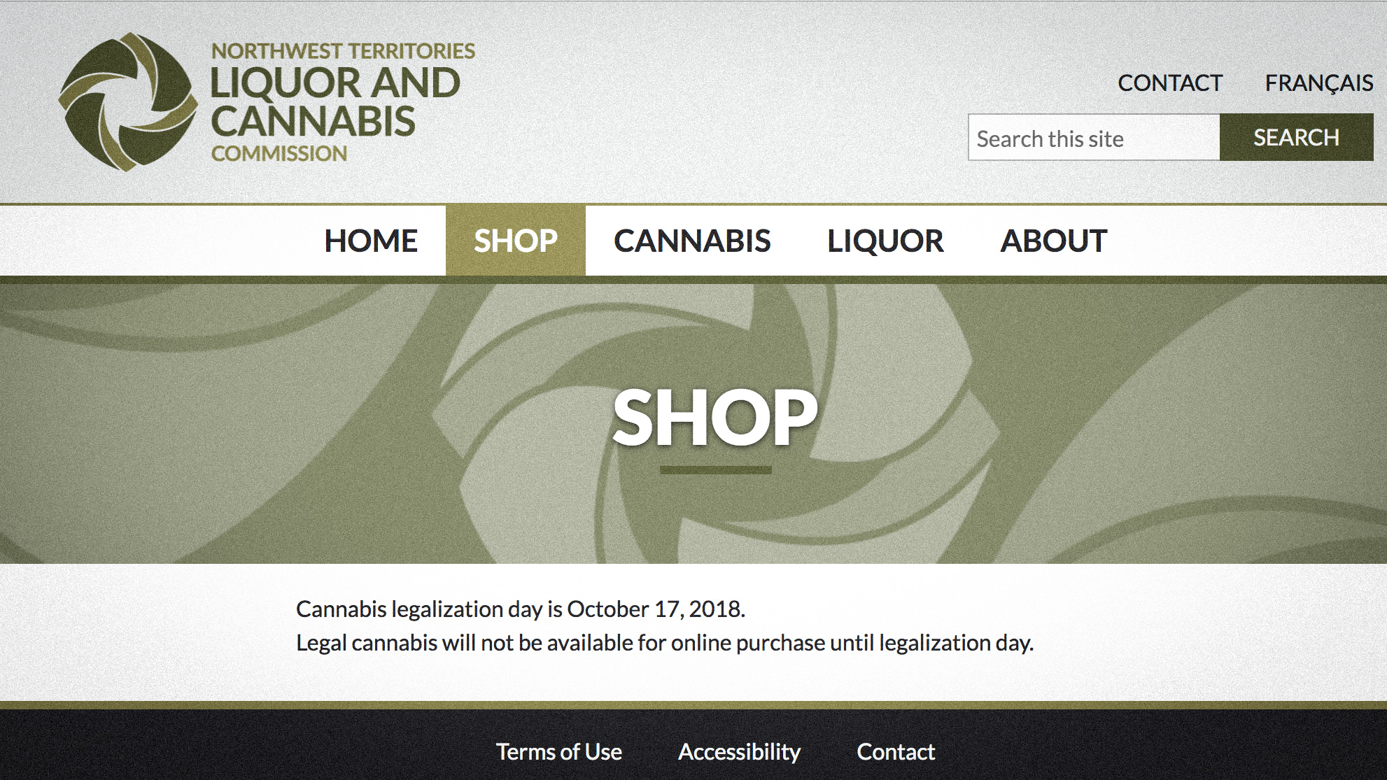 A screengrab of the NWT Liquor and Cannabis Commission's new website