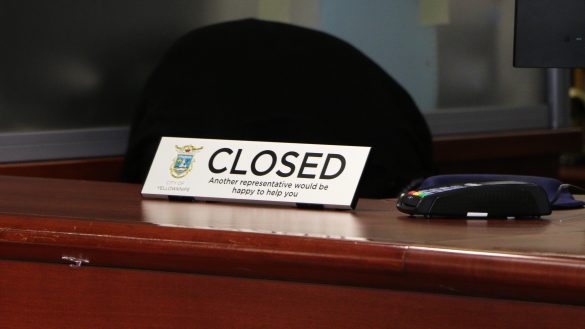 A 'closed' sign at Yellowknife's City Hall