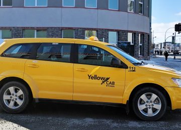 A file photo of a Yellowknife Cab in April 2019. Sarah Pruys/Cabin Radio