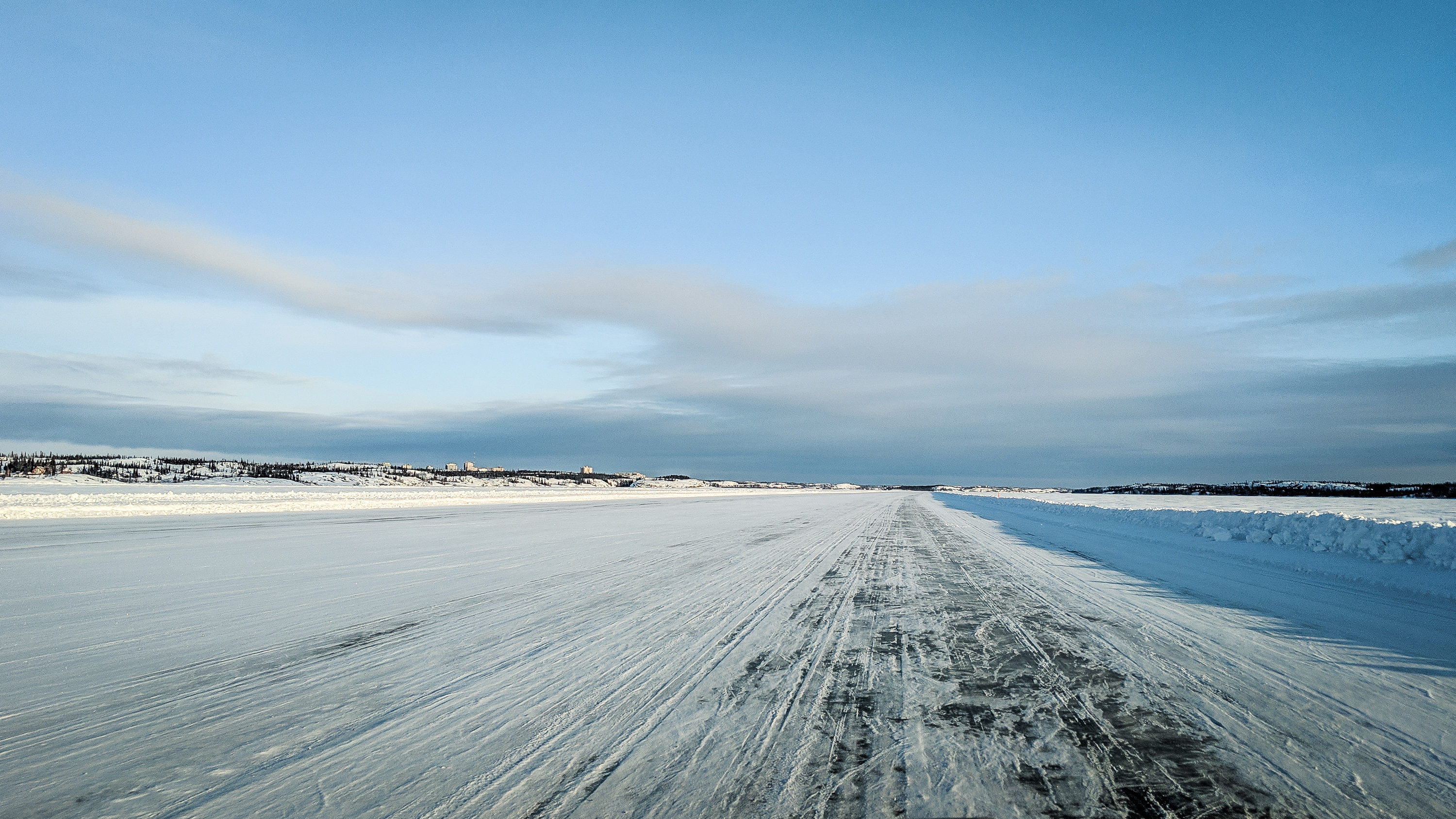The ice road between Yellowknife and Dettah is seen in March 2019