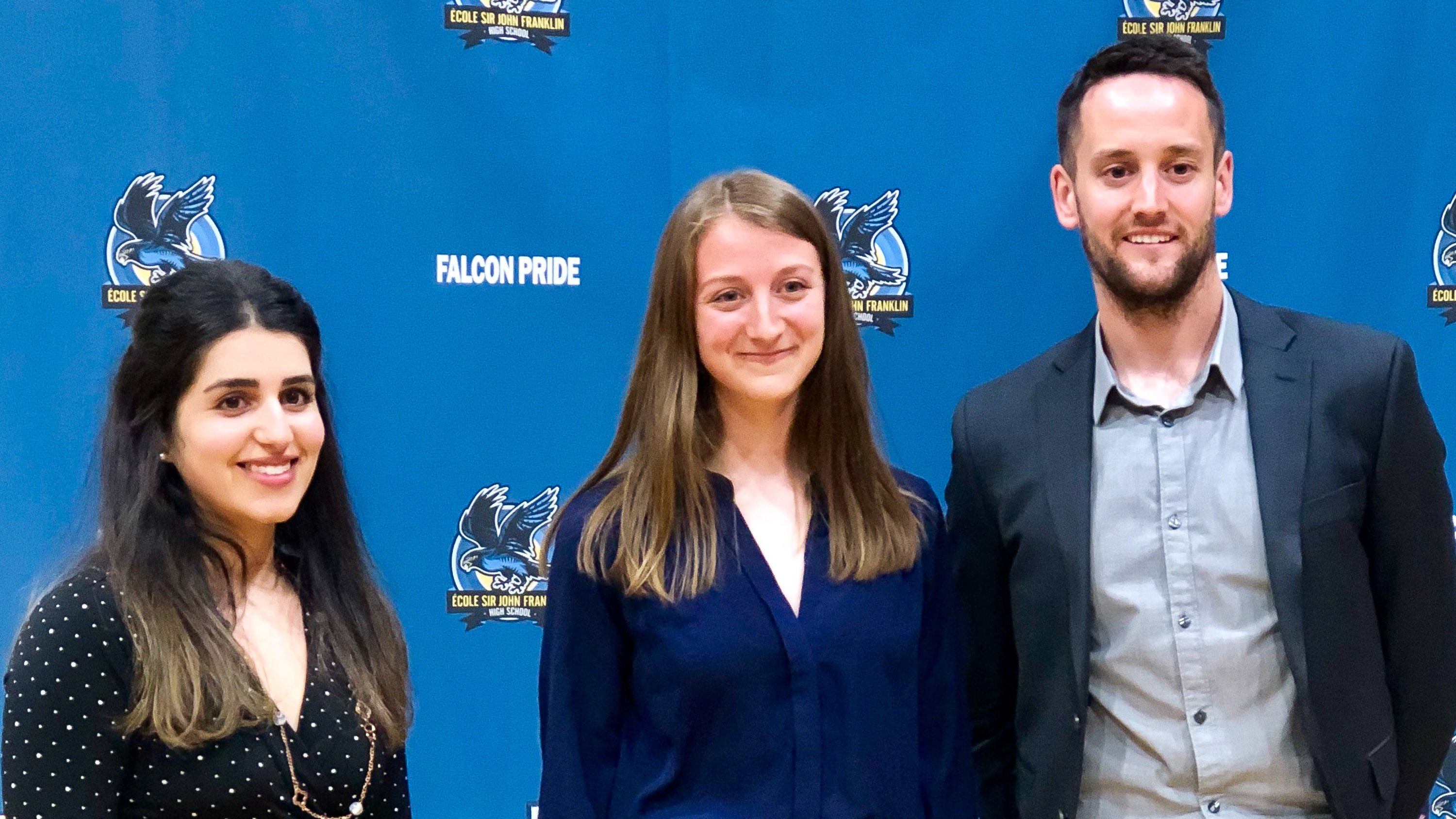 Left to right: Pooja Chugh, Hannah Clark and Graeme Ryder are inducted to Sir John Franklin High School's athletics hall of fame