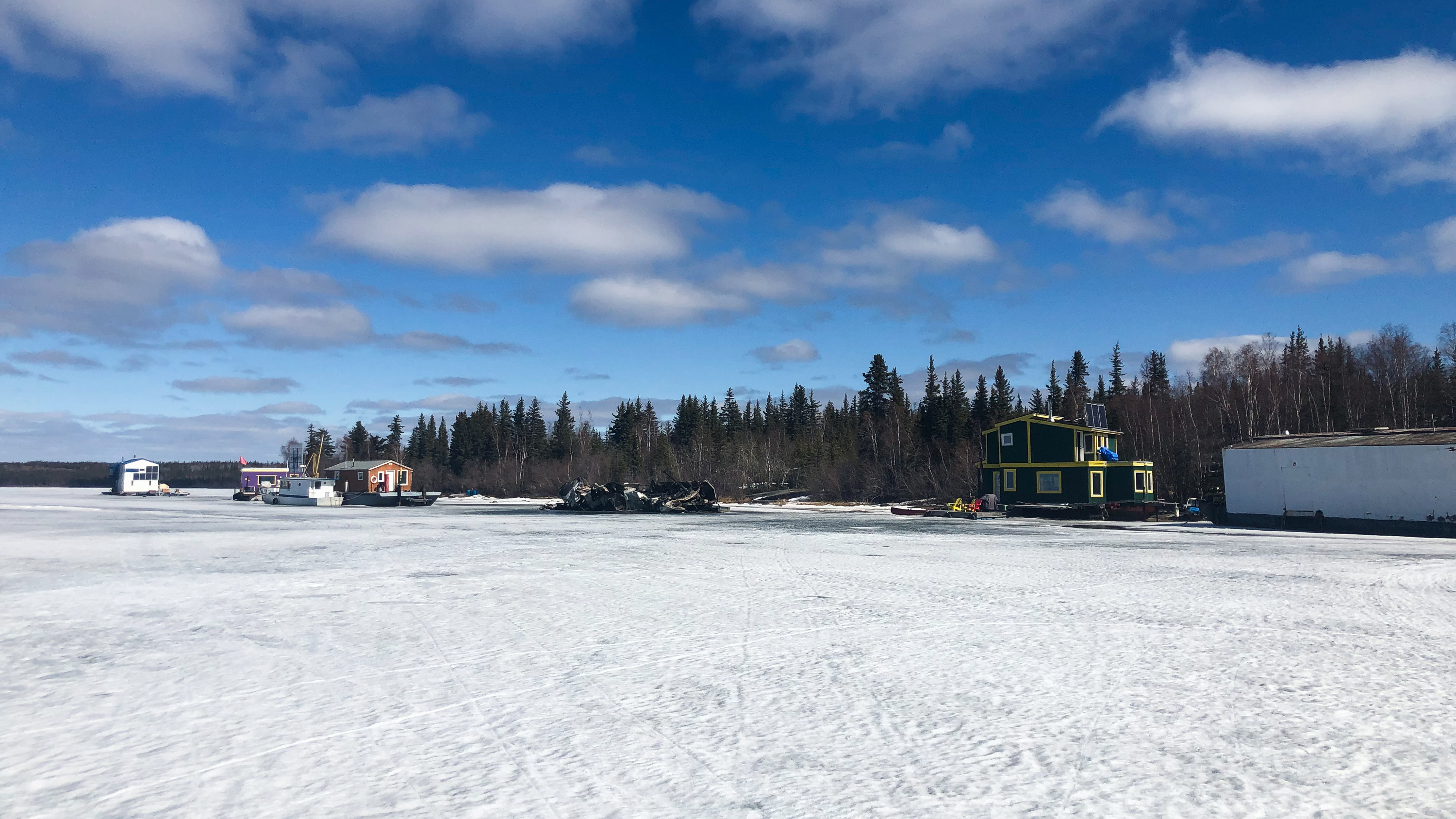 The remains of a Yellowknife Bay houseboat are pictured on May 15, 2019