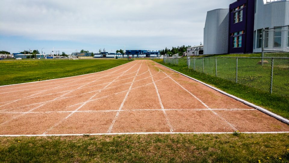 The running track outside Hay River's Diamond Jenness school