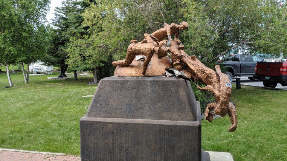 Yellowknife's damaged veterans' monument is shown in July 2019