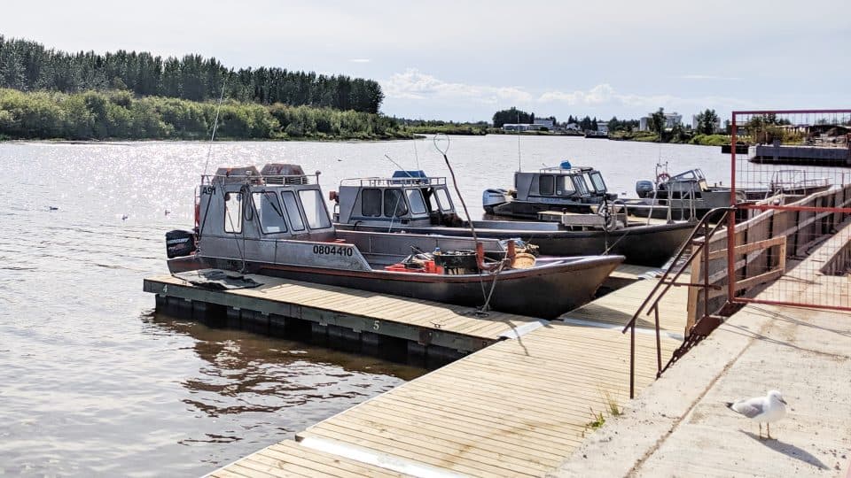 Boats at Hay River's Fisherman's Wharf in August 2019