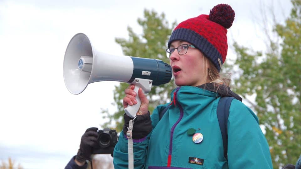 Ella Kokelj at a September 27, 2019 climate strike and march through Yellowknife's streets