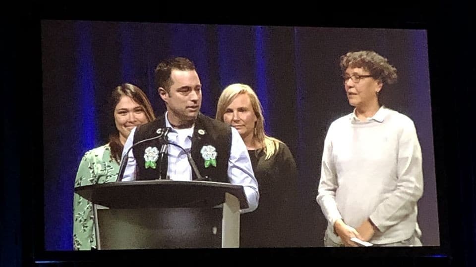 A photo published by Arctic Inspiration Prize organizers shows leaders of the Northern Compass project accepting their $1-million award