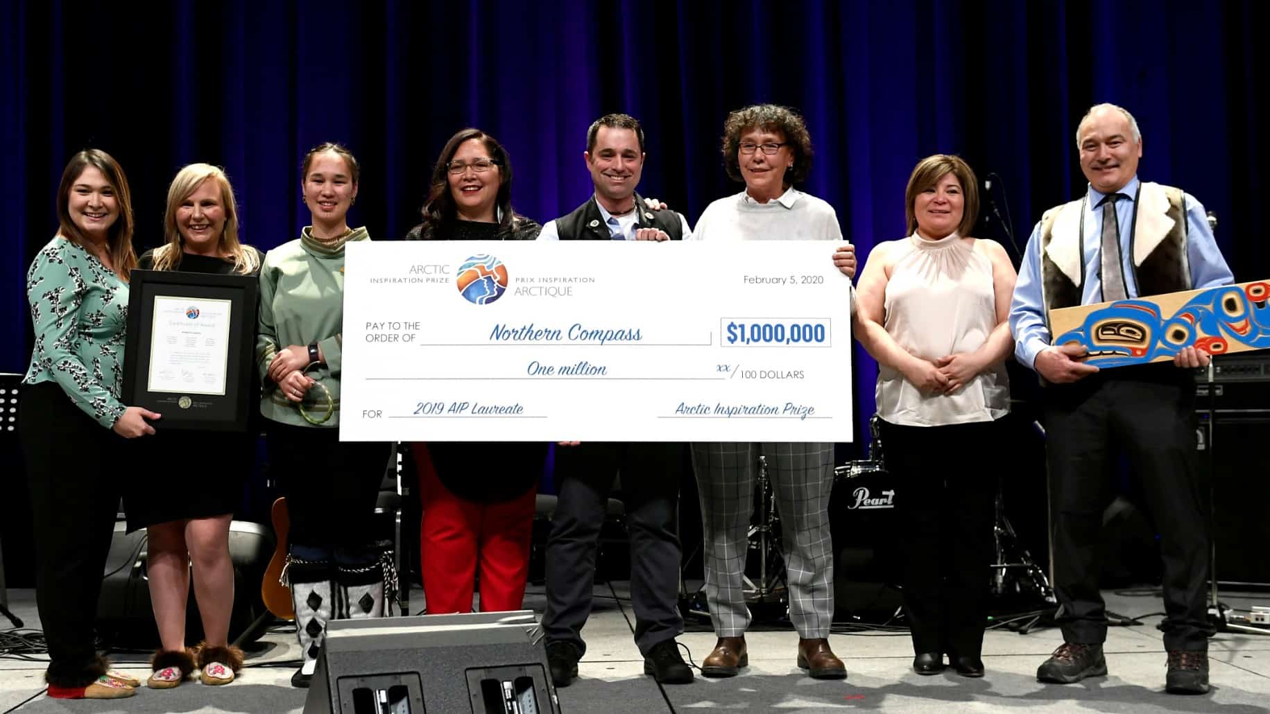 Northern Compass project leaders accept their $1-million prize at the 2019 Arctic Inspiration Prize awards ceremony