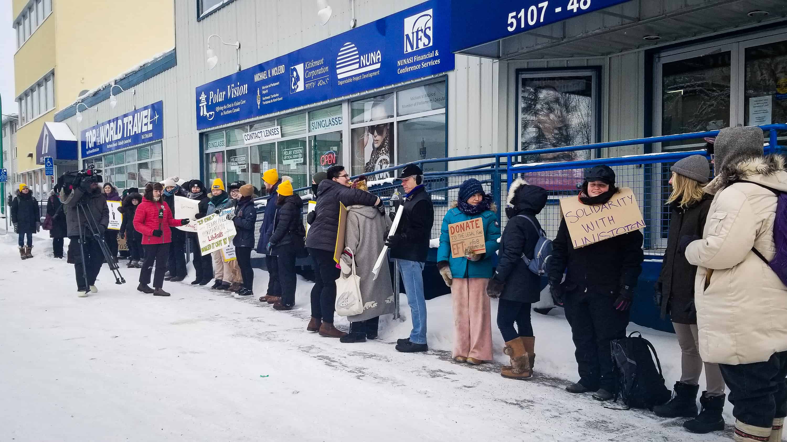 Yellowknife demonstrators at a rally on February 7