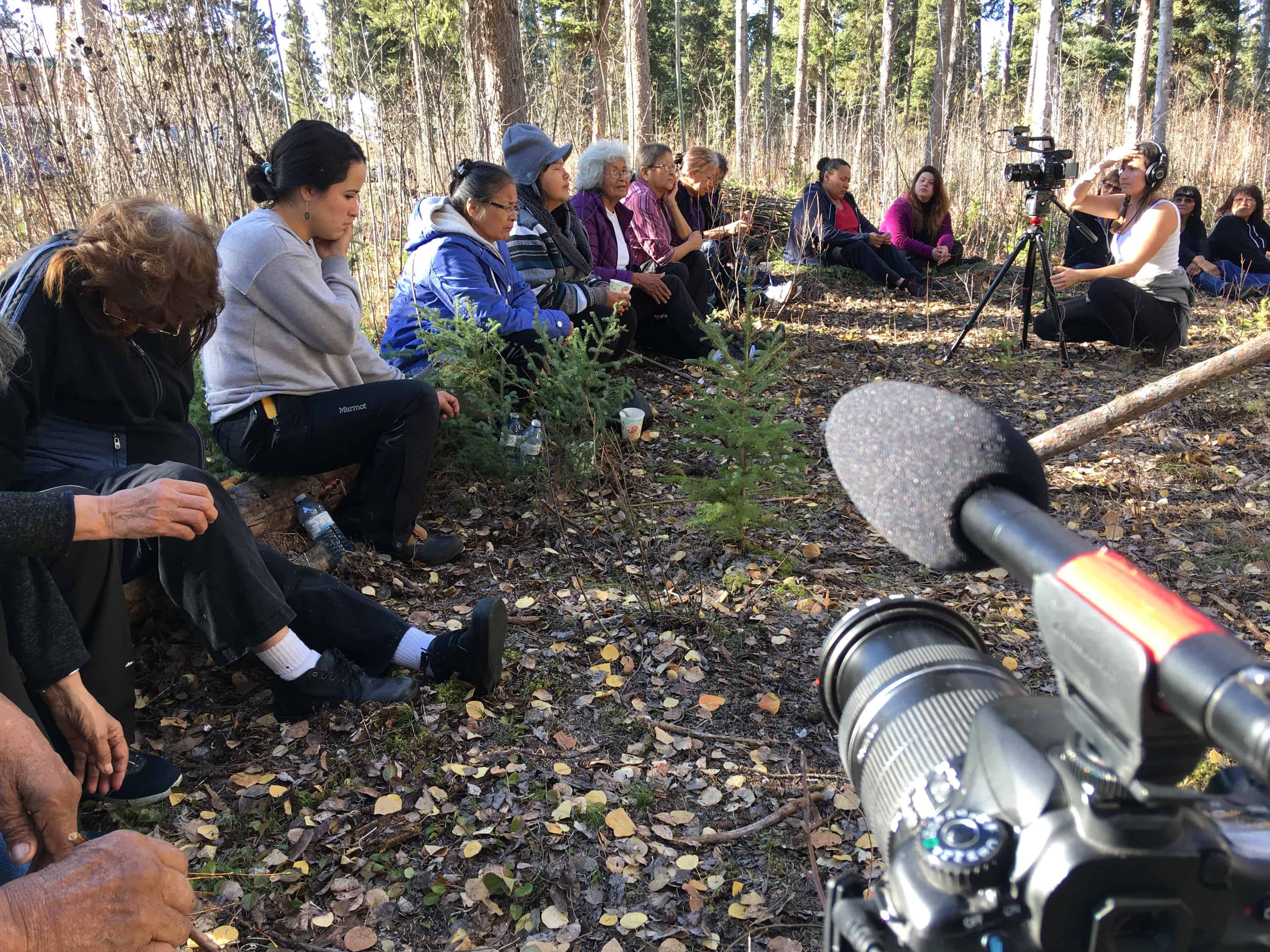 Elders, youth, fluent language speakers and staff members share teachings out on the land