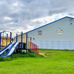 A playground outside Líídlįį Kúę Elementary School in Fort Simpson