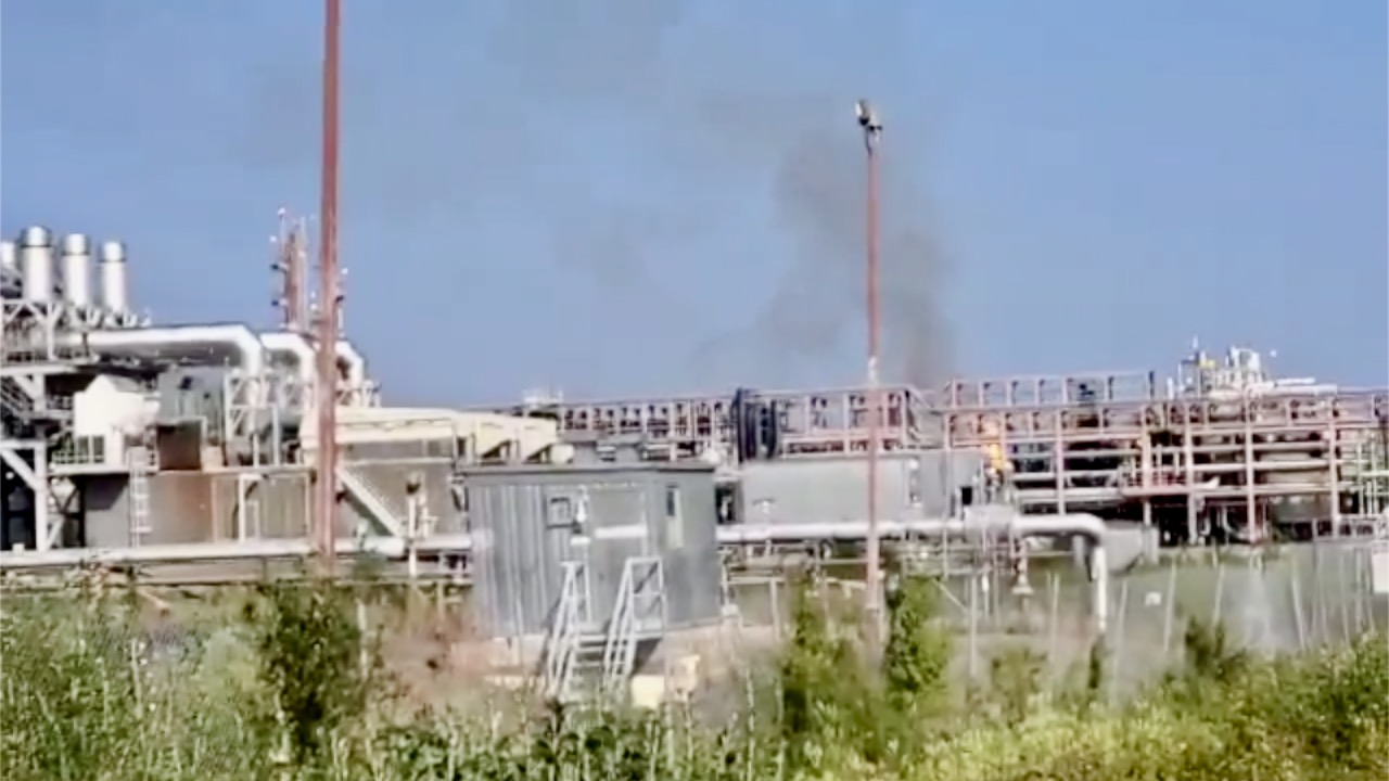 A still from a video showing a fire at Norman Wells' Imperial Oil facility on July 31, 2020