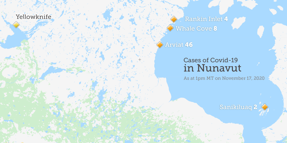 Cases of Covid-19 in Nunavut as of 1pm MT on November 17, 2020