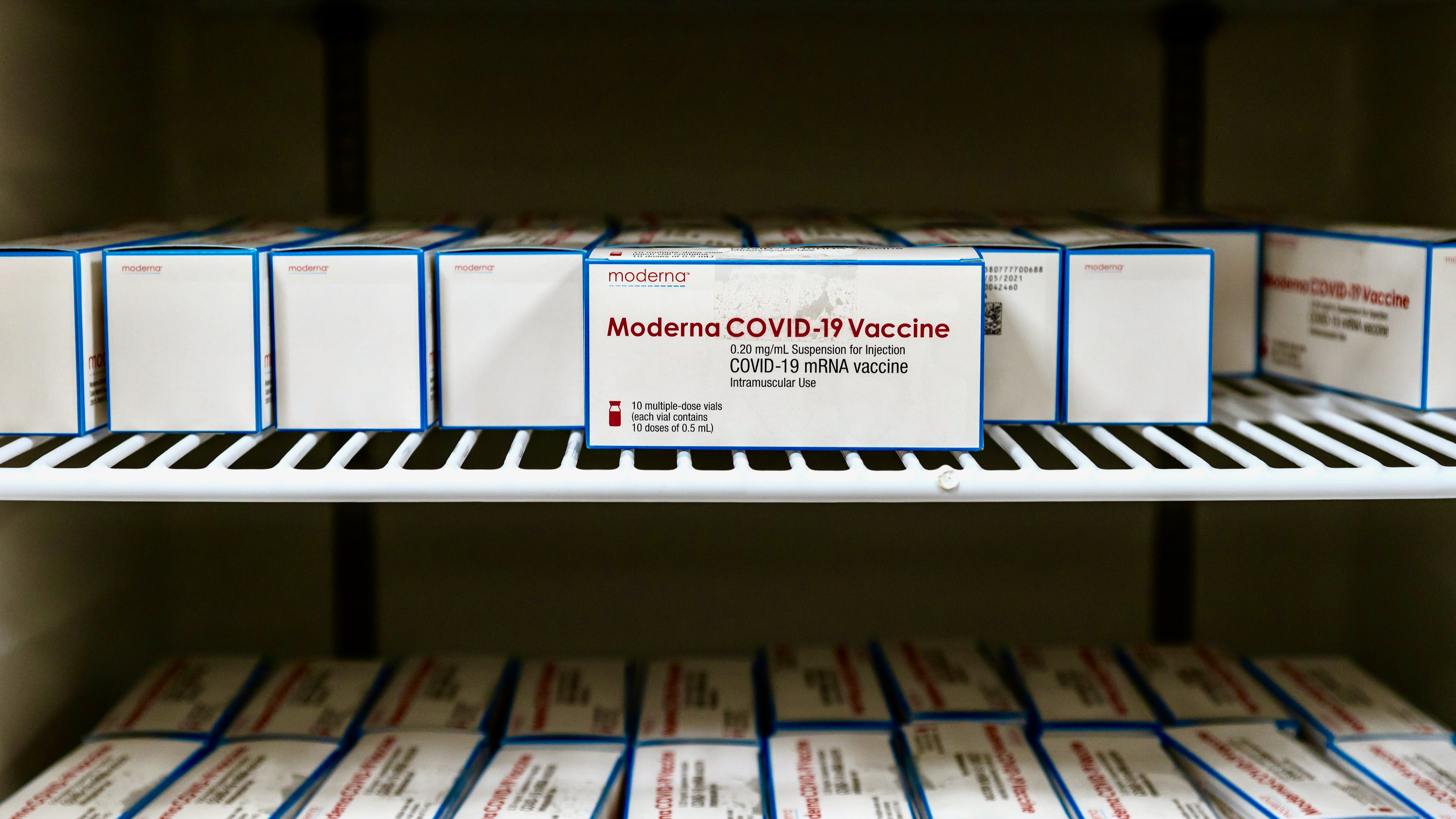 Boxes of Moderna's Covid-19 vaccine