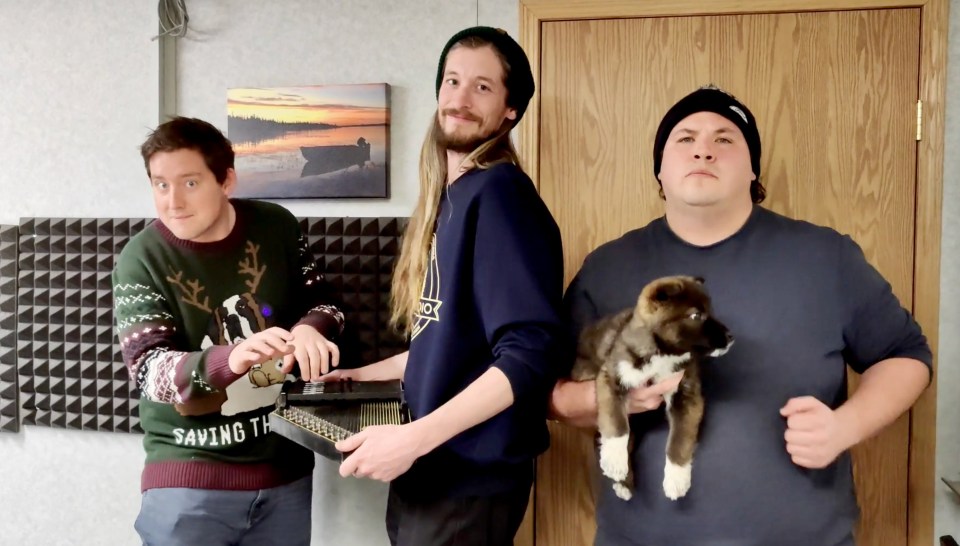 Ollie, Lekter and Wheeler – and a puppy – pastiche a Saturday Night Live classic in the 2020 Cabin Radio Christmas video