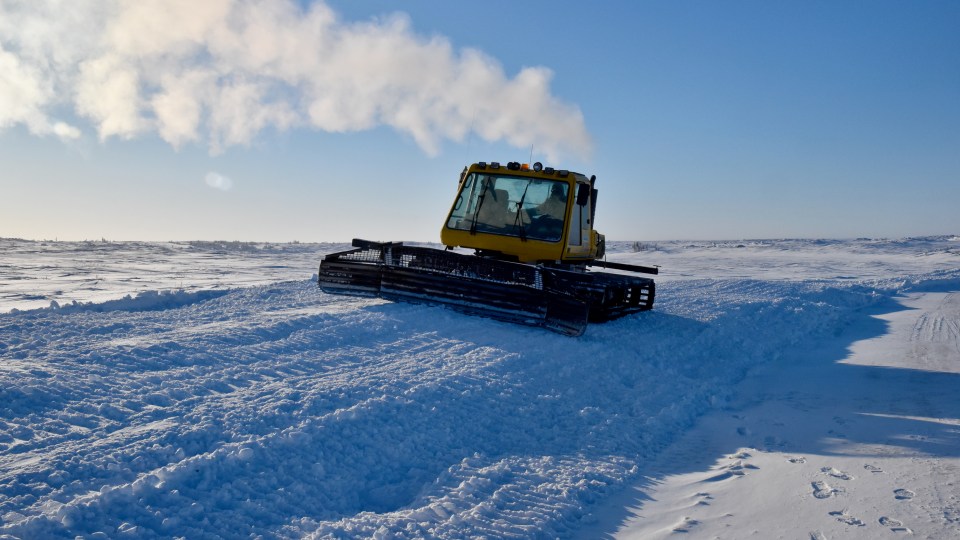 A De Beers photo shows work taking place on the winter road toward its Gahcho Kué mine in February 2020