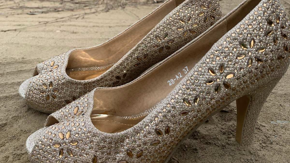 A pair of golden high-heeled shoes turned up among donations to Fort Simpson flood victims