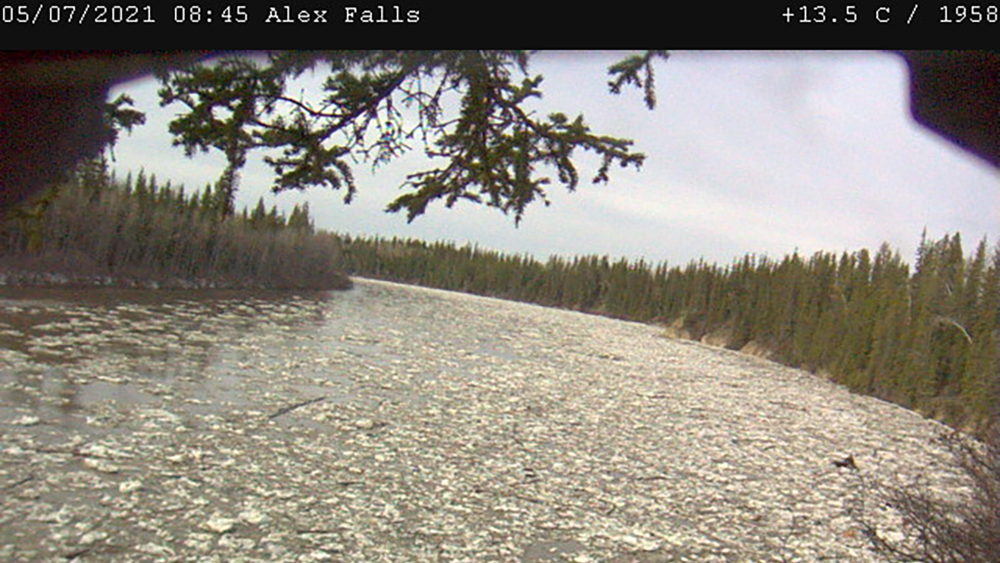 A webcam photo of river conditions at Alexandra Falls as of May 7, 2021. Photo: Town of Hay River