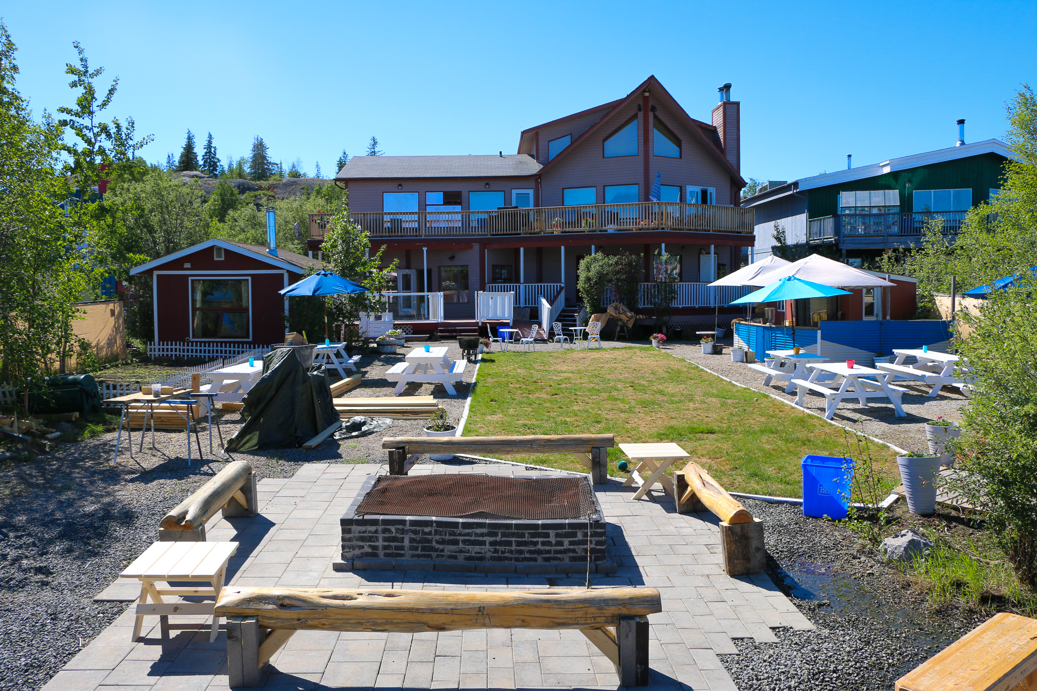 Outdoor space of The Garden in preparation for opening day July 1, 2021. Luisa Esteban/ Cabin Radio.