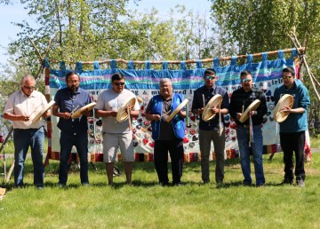 The Yellowknives Dene Drummers perform at a 2021 event honouring missing and murdered Indigenous women and girls