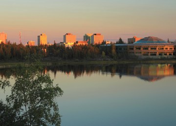 A file image of downtown Yellowknife and the NWT legislature