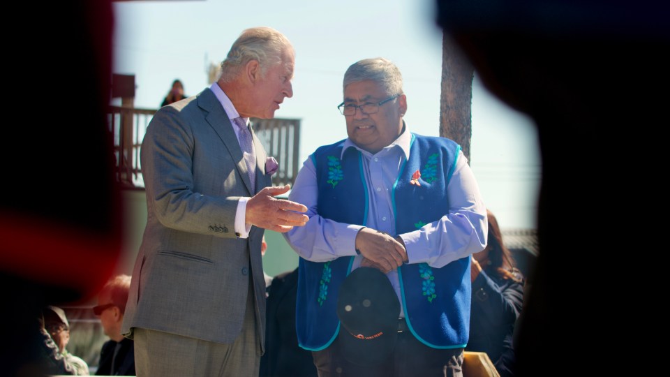 Prince Charles and Chief Edward Sangris in Dettah on May 19, 2022
