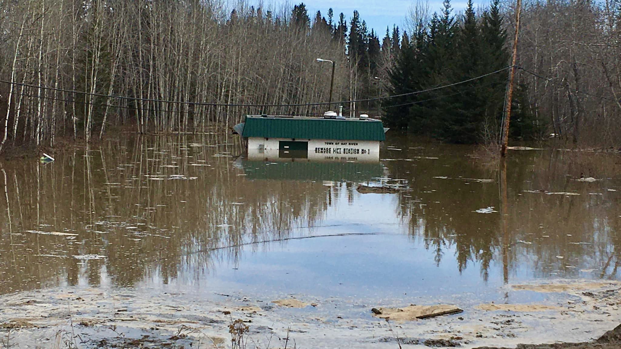 A flooded sewage lift station in Hay River on May 13, 2022