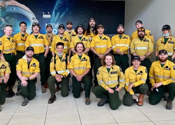 Alberta firefighters heading to the NWT are seen in a photo uploaded to Facebook by Alberta Wildfire