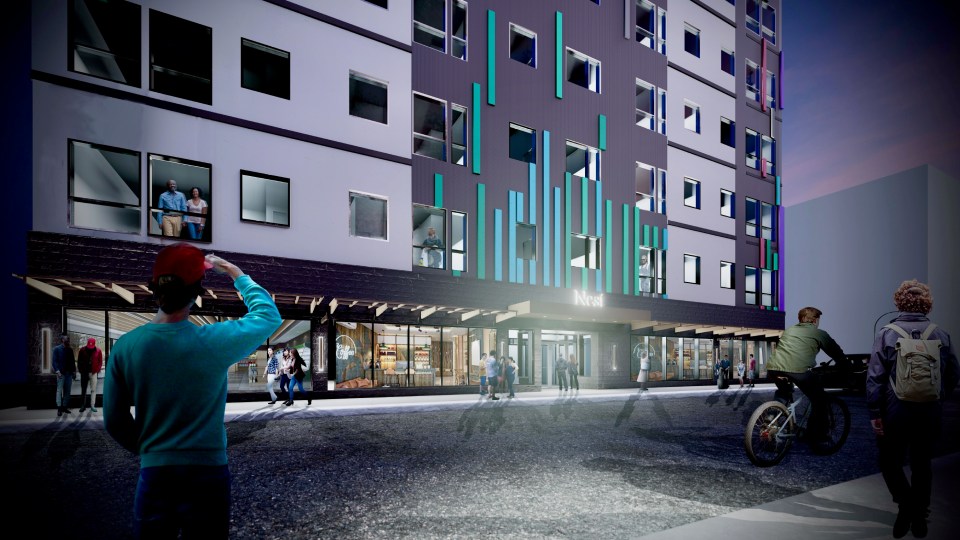 A rendering of the proposed Nest building, which would be the end product of a renovation of the existing Bellanca building