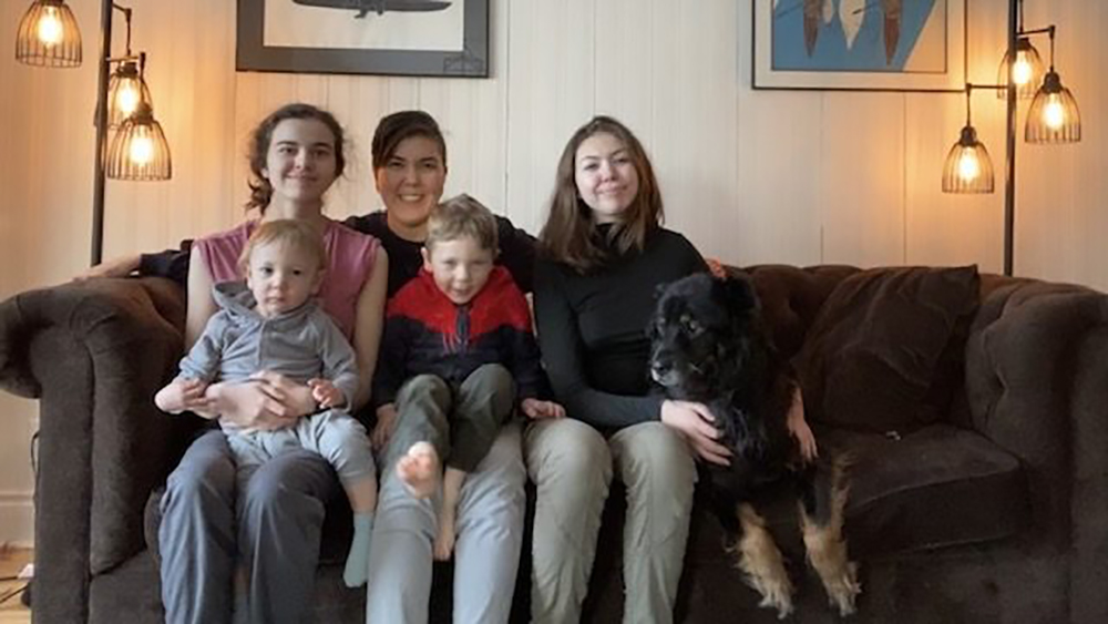 Jennifer Pitt with her four children and her dog, Trina. Photo: Submitted