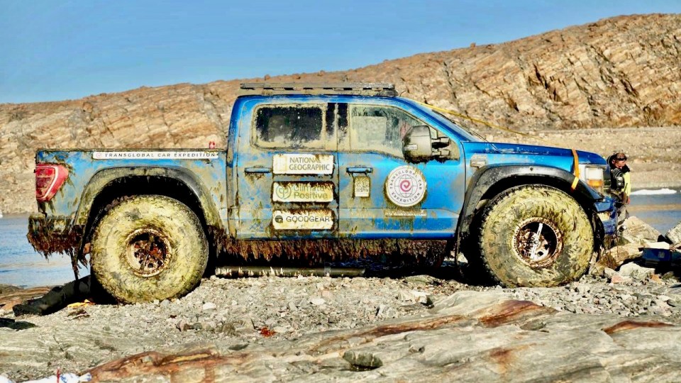 A modified F-150 truck that went through the Kitikmeot ice during a global expedition's trial run in March has been recovered, the group says.