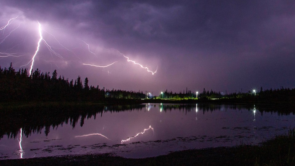 Lightning over Yellowknife's Rat Lake in August 2022. Photo: Bill Braden