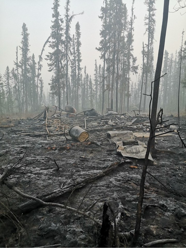 Damage from a wildfire at the Scotty Creek research station. Photo supplied by Dieter Cazon