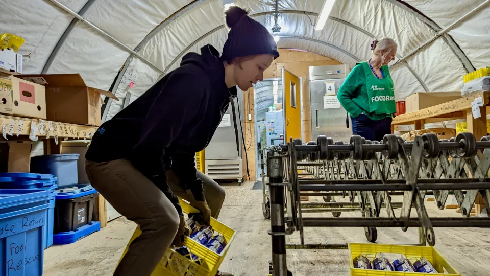 Gerri Whiteford inside Food Rescue's facility