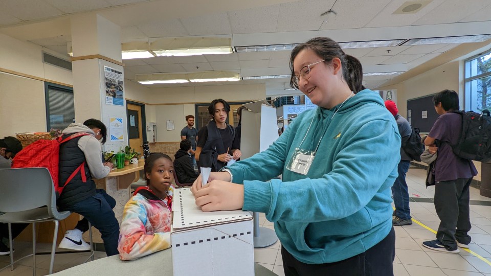 Inserting a ballot into a ballot box