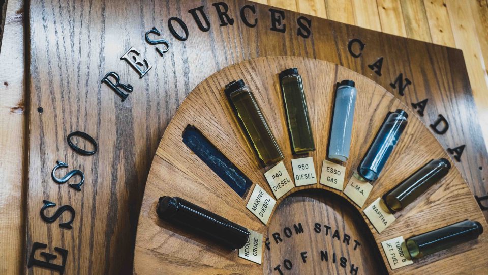 Different types of fuel on display at the Norman Wells Historical Centre