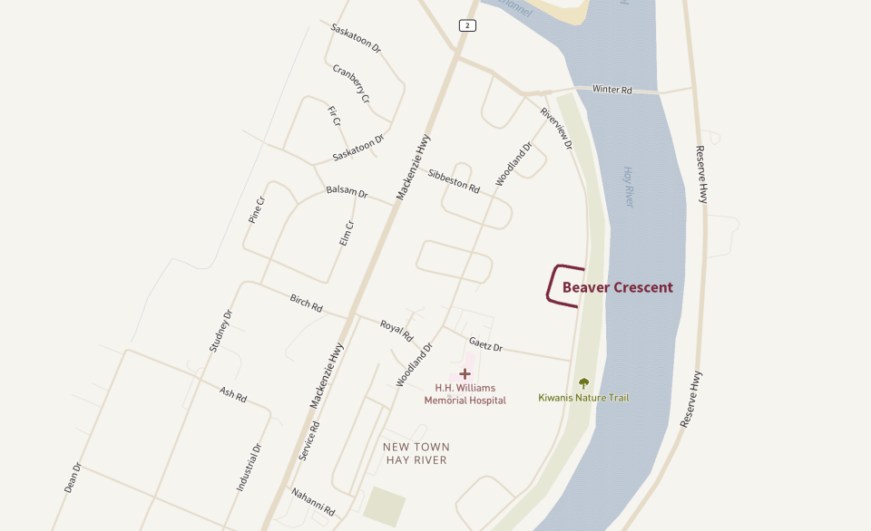 A map shows the location of Beaver Crescent in Hay River