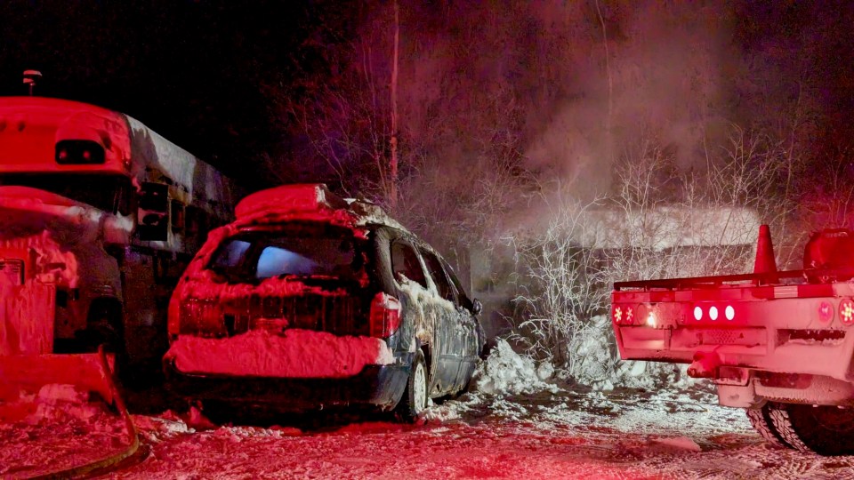 A vehicle that caught fire in Yellowknife on December 11, 2022
