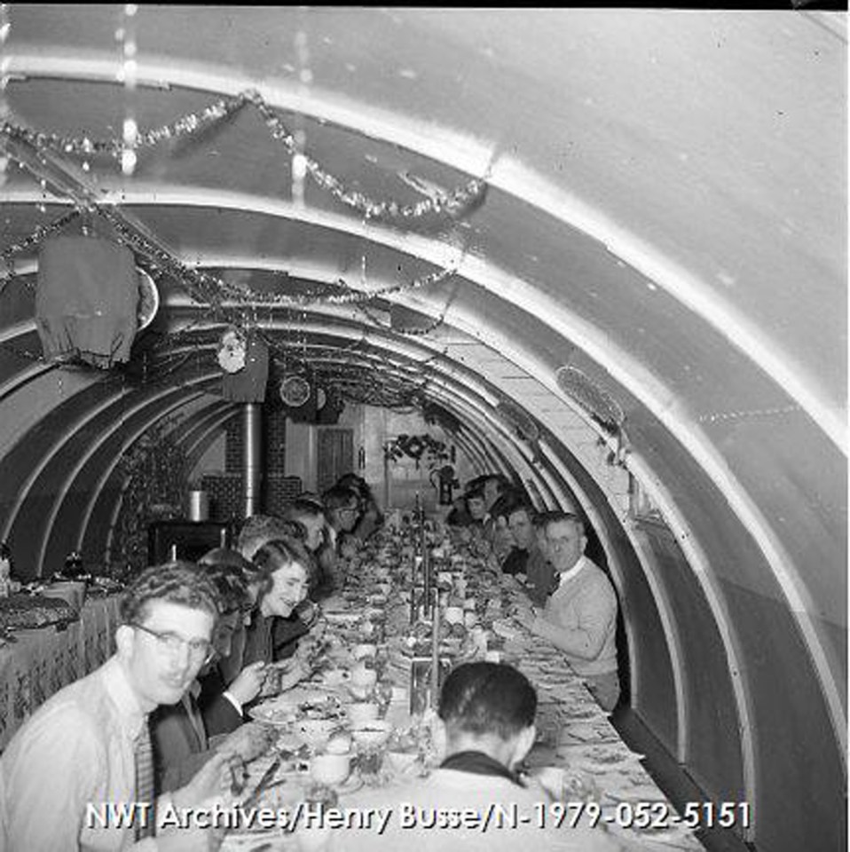 The Northern Construction Christmas dinner in a Quonset hut in 1956