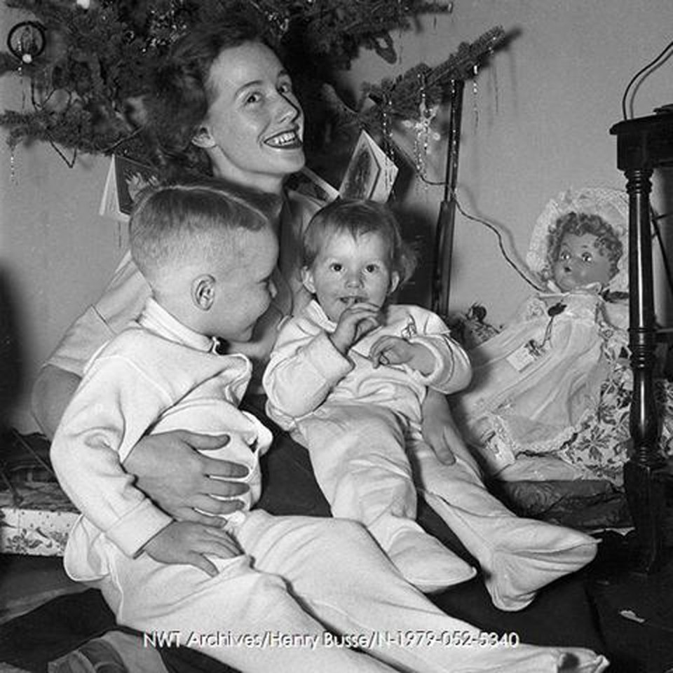 A family Christmas photo in Yellowknife in the early 1950s