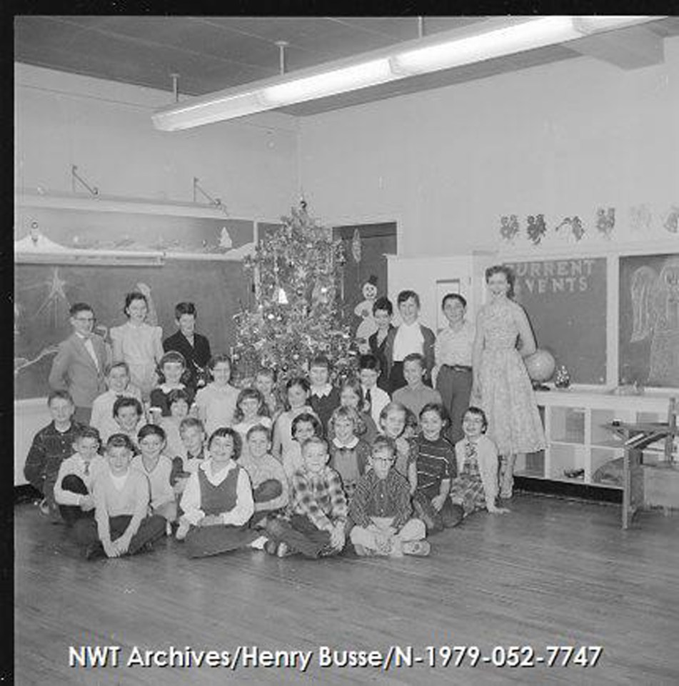 A Yellowknife Grade 5 class at Christmas in 1957