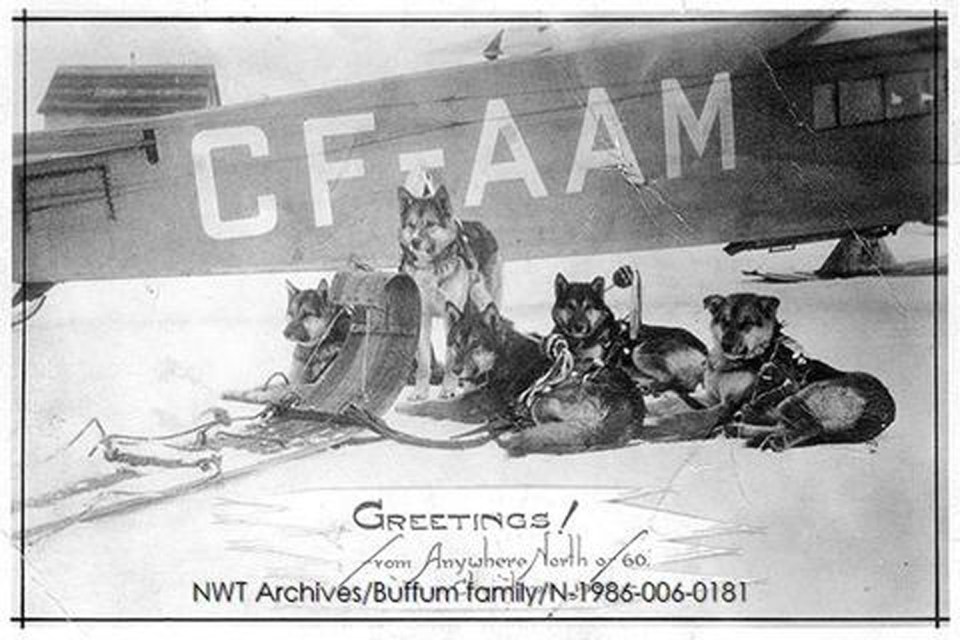 A Christmas card from 1932. "Greetings from Anywhere North of 60."