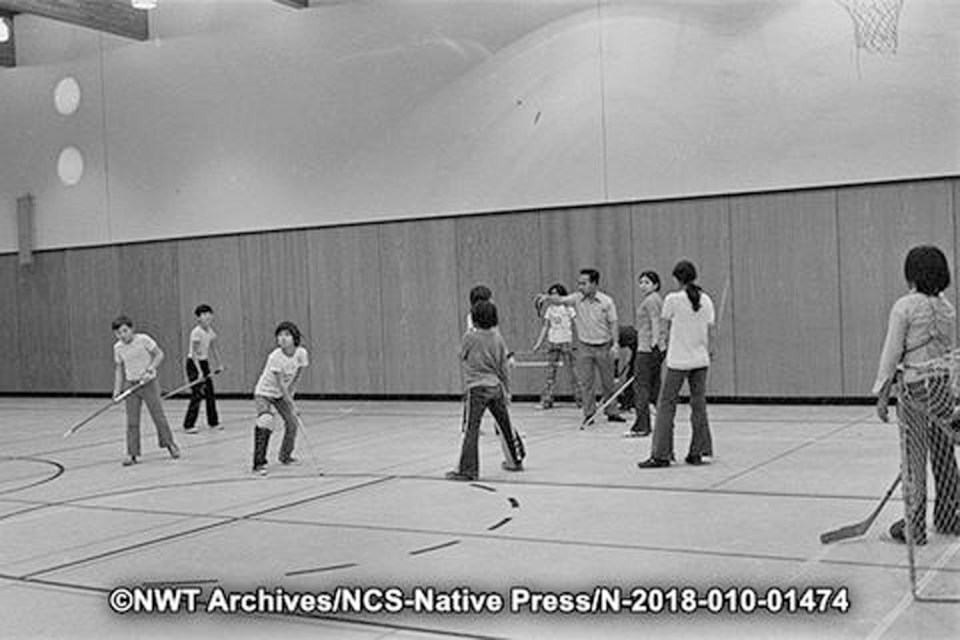 Floor hockey in Fort Resolution in November 1973