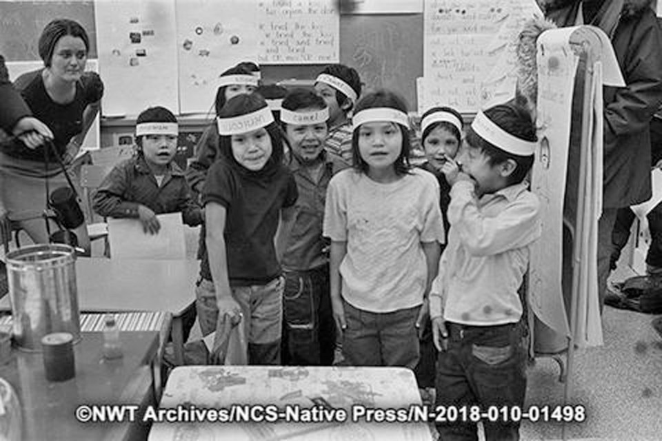 Children in Fort McPherson in December 1973
