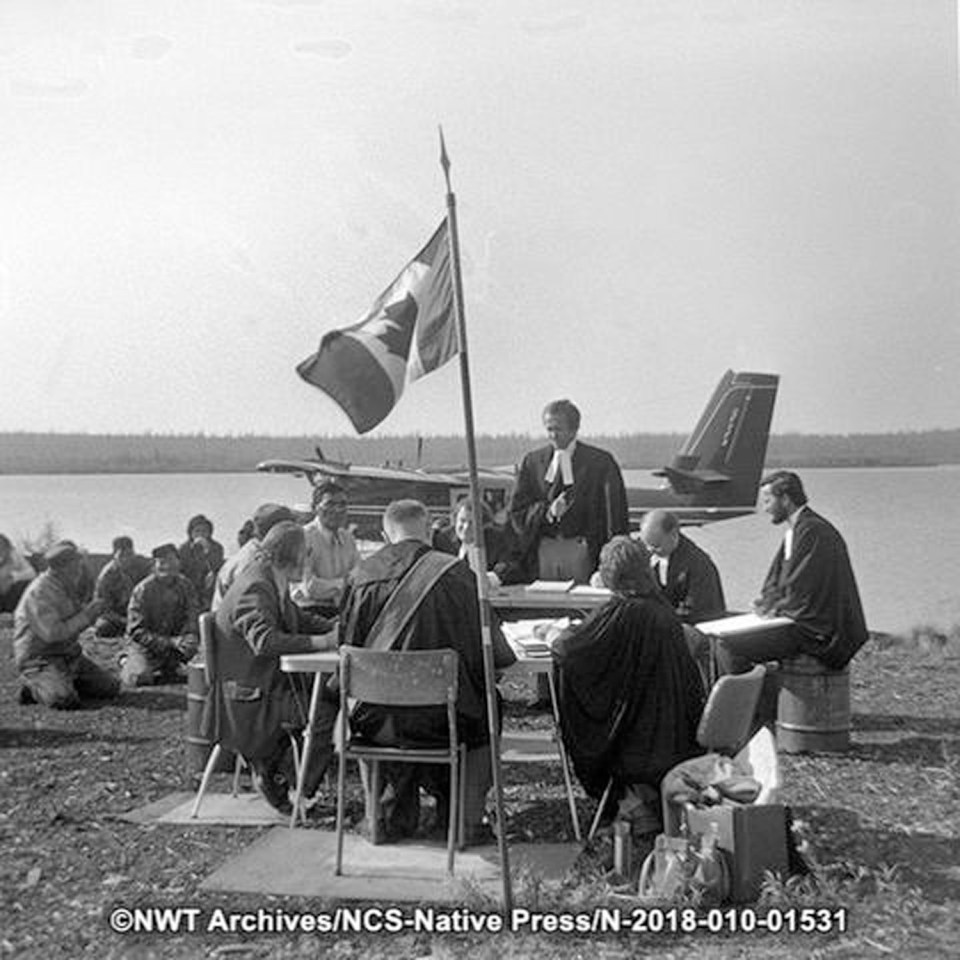 Judge William Morrow visits Colville Lake in July 1973