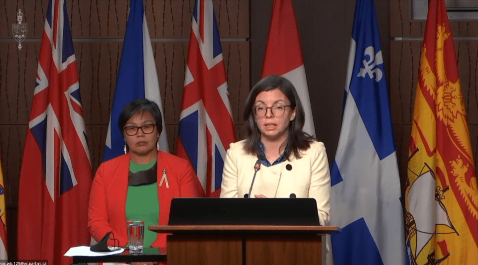 Manitoba MP Niki Ashton and Nunavut MP Lori Idlout at a press conference in Ottawa