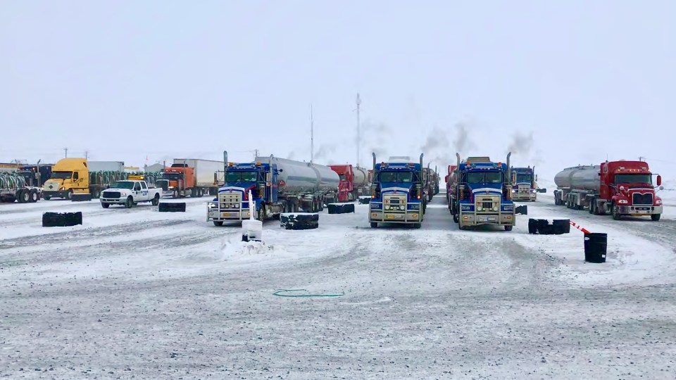 A winter road staging area at Diavik is seen in a GNWT inspector's photo