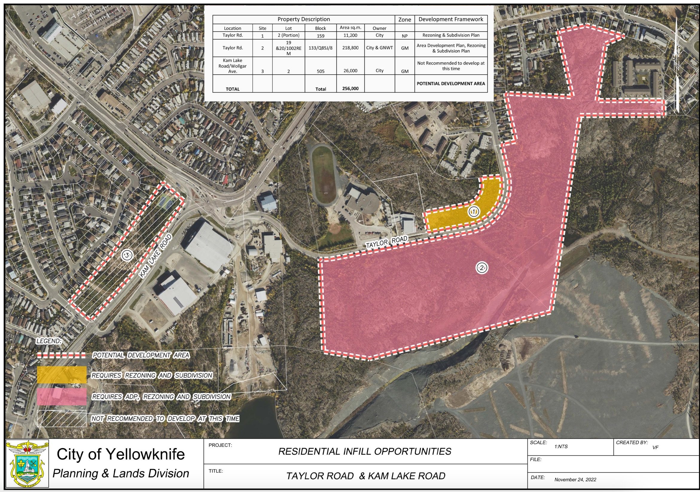 A City of Yellowknife map shows possible housing development sites along Taylor Road.