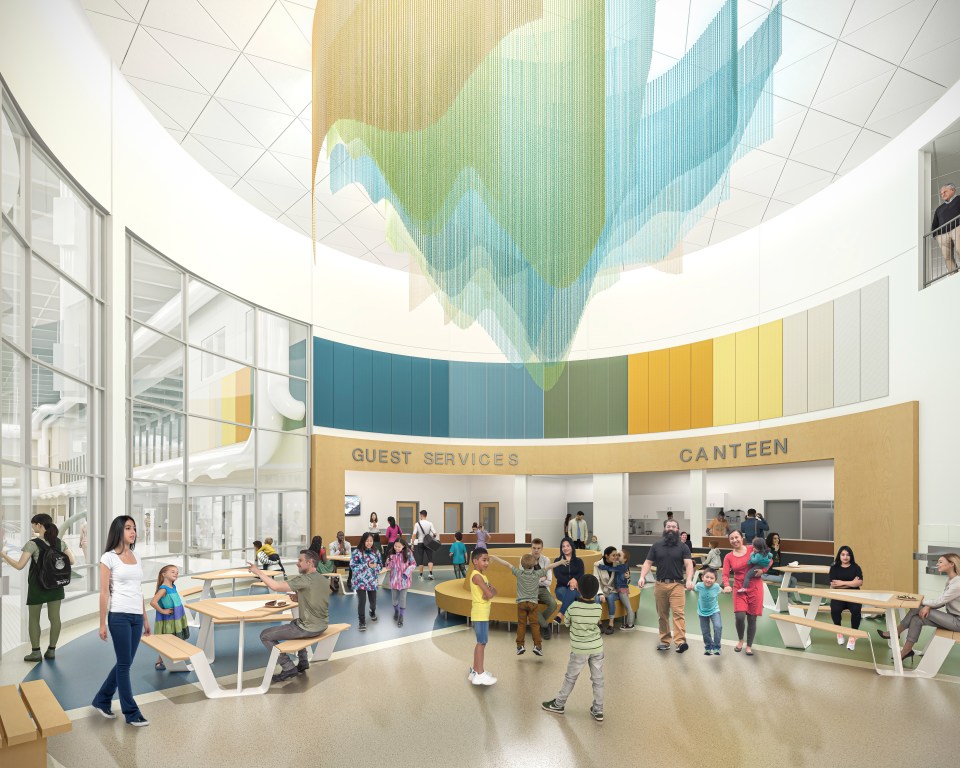 The new aquatic centre's proposed atrium, with a northern lights motif descending from the ceiling